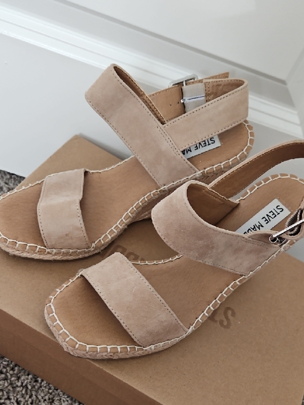 Steve Madden Taupe Suede Espadrille Wedge Sandals - Picture 2 of 3